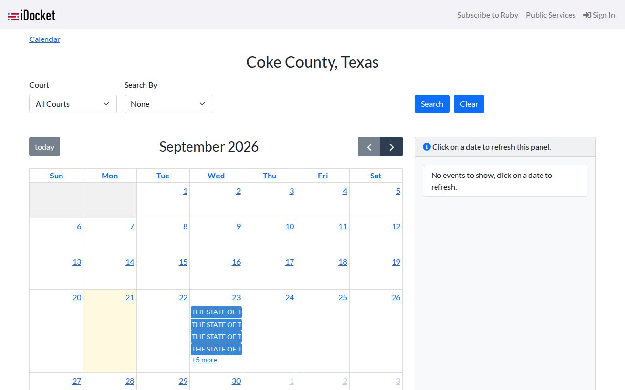 Coke County warrant lookup: court calendar fields, not a warrant search