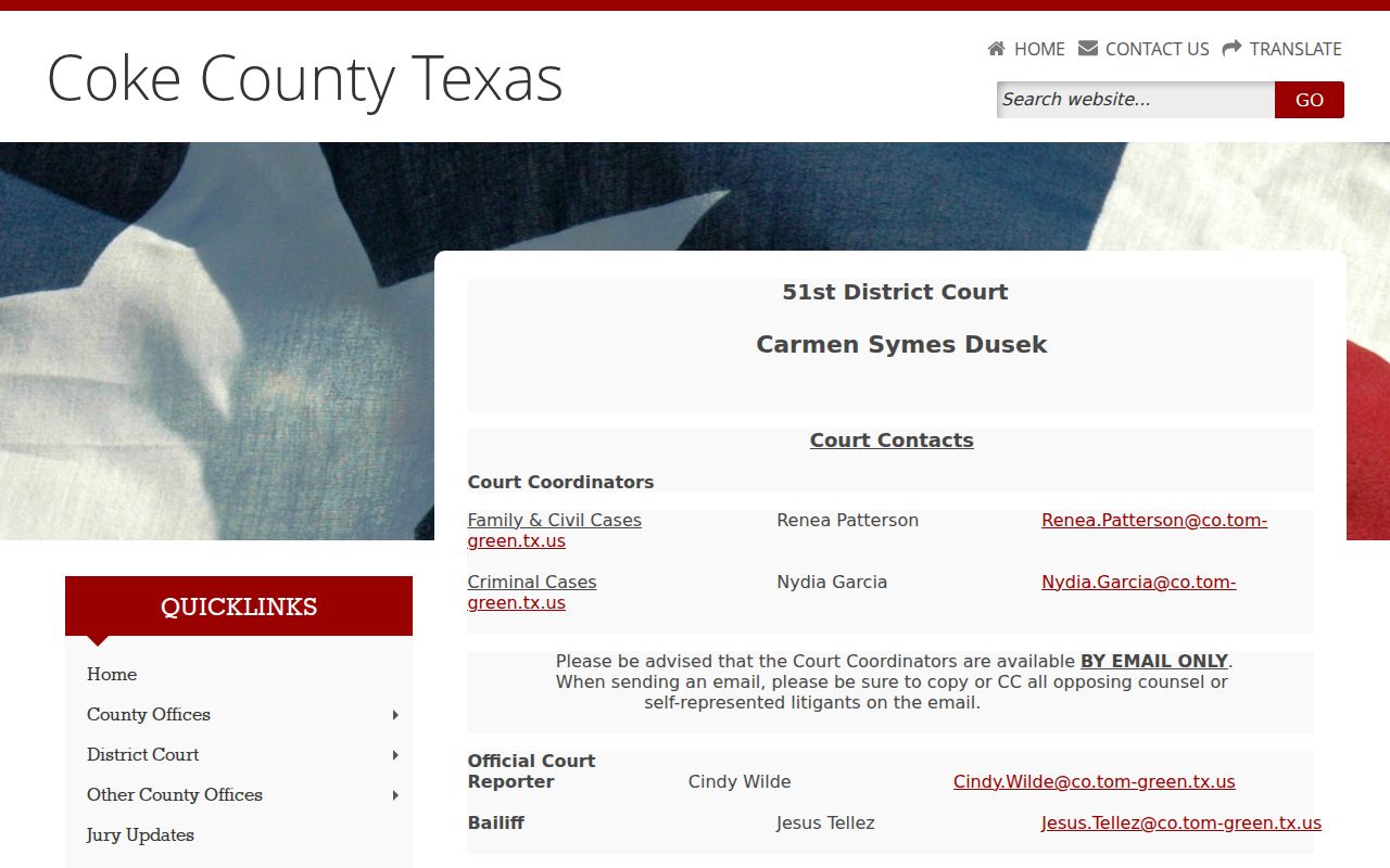 Coke County arrest warrants: 51st Judicial District Court contact block