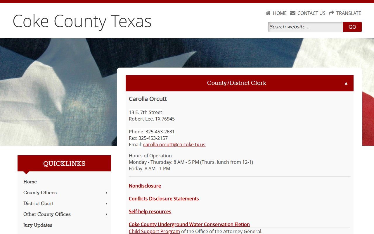 Coke County warrant lookup: District Clerk public information contact